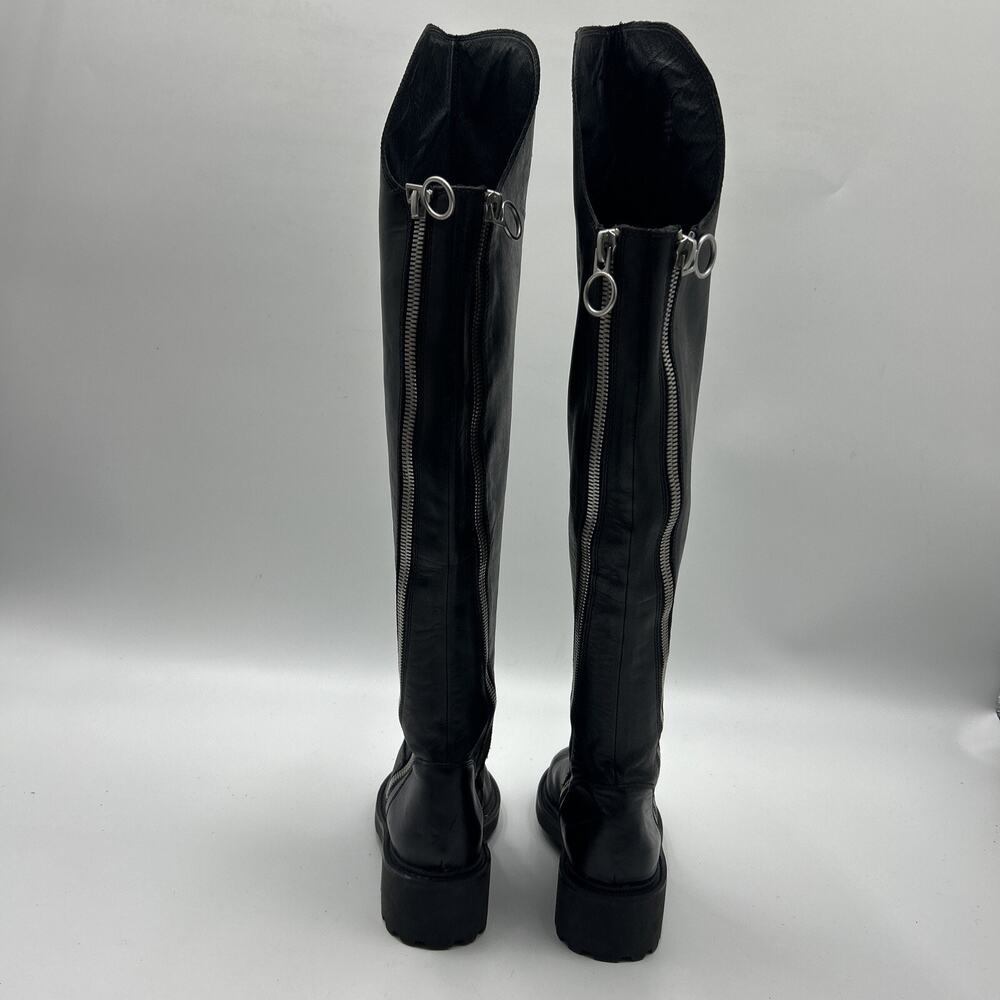 Ash SEVEN Black Leather Over the Knee Boots, Double Zippers Lug Soles, 38/7.5-8M - Picture 7 of 14